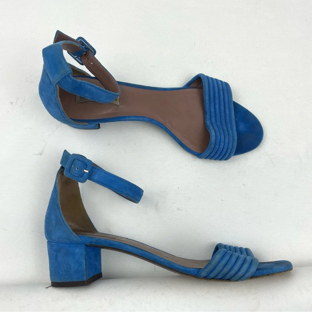 Tabitha Simmons Blue Suede Block Kitten Heel Sandals EU 38.5